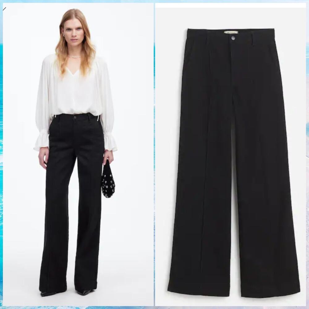 Madewell Superwide Leg Hi Rise Trouser Pintuck Jeans 32×31.5 Black Wash NEW Sz30